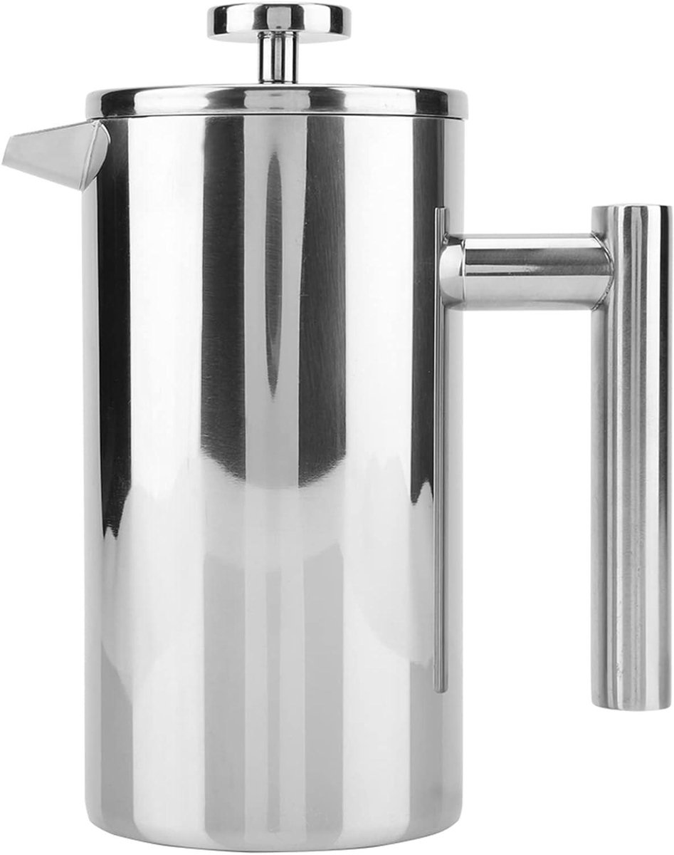Franse pers koffiezetapparaat - Theepot met filter - Warme dranken zetten - Dubbelwandig roestvrij staal - 1000 ml - Zilver
