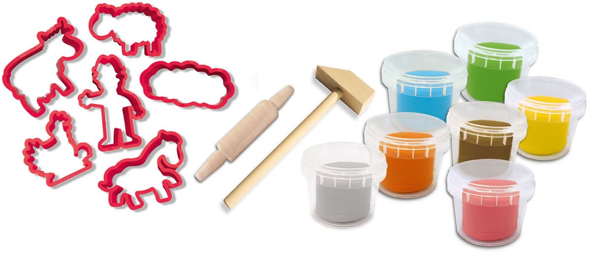 SES Creative - My First - Klei Mega Set - Tools en Klei Vormpjes - Glutenvrije klei in heldere kleuren - droogt niet uit - boerderij thema - met houten deegroller en hamer — afbeelding 3