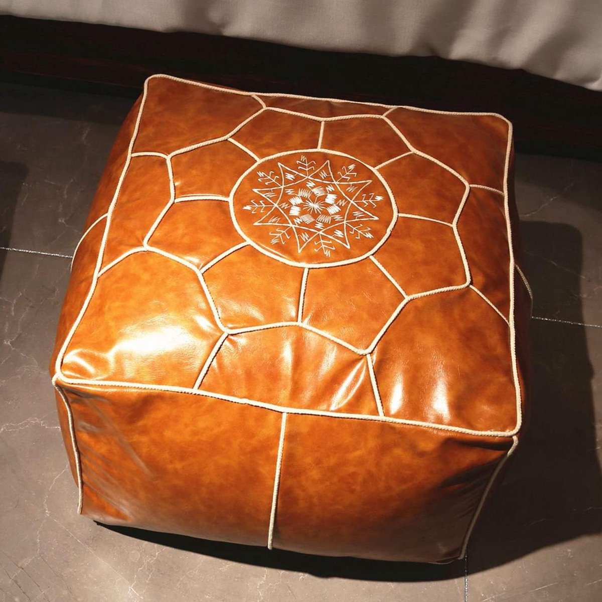 Krukken Vierkant - Voetenbank Hoezen Poef - Zitplek Creëren - Handgemaakt Echt Leer - 50x50x38cm - Bruin