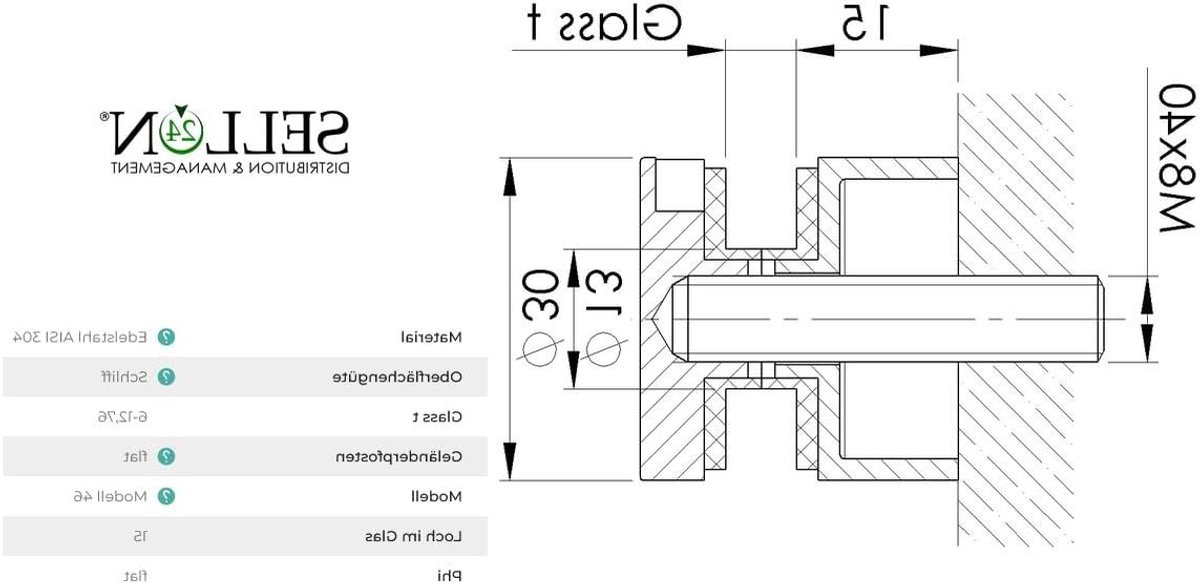 Glazen Punthouder - Glasbevestiging Balustradehouder - Glazen Reling Maken - Roestvrij Staal V2A - 30 mm - Zilver