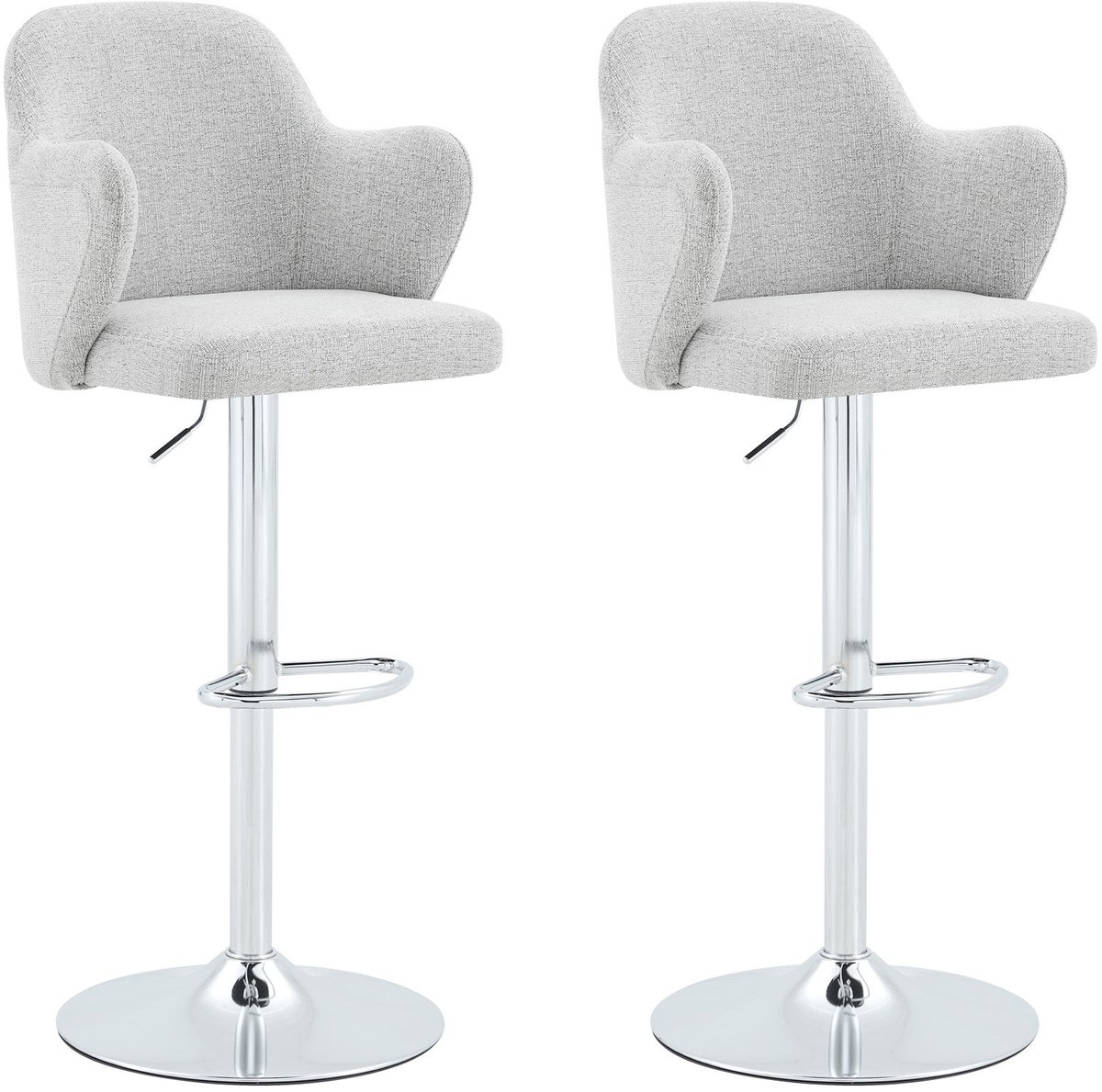 Merax Barkrukken Set van 2 - Verstelbare Krukken met Armleuningen - Draaibare Krukken 360° - Stoffen Bekleding - Verchroomde Voet - Lichtgrijs