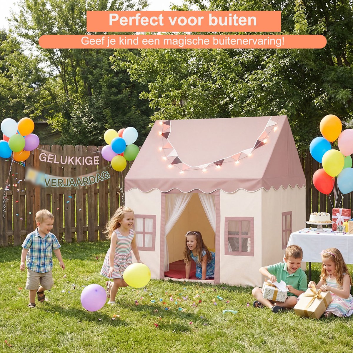 Lemlit Speeltent voor Kinderen - Kindertent met Mat Verlichting en Muggennet - Prinsessentent en Speelhuisje voor Binnen en Buiten - 120x100x130 cm - Roze — afbeelding 3