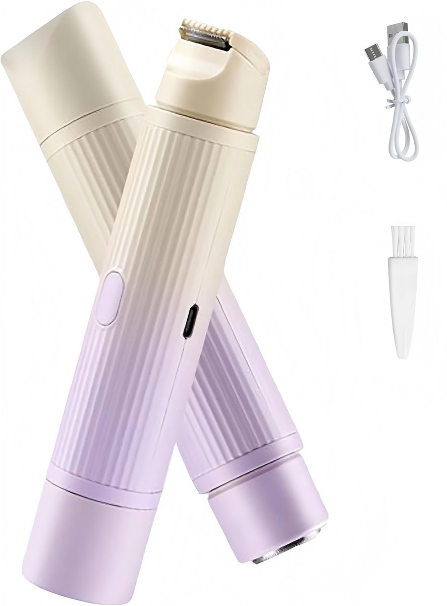 Comfort 2-in-1 Elektrisch Scheerapparaat voor Dames, Scheerapparaat met Dubbele Kop, Bikinitrimmer, Draadloos, Oplaadbaar en Waterdicht – Geschikt voor Droog en Nat Gebruik op Gezicht, Kin, Oksels en Benen (Paars)
