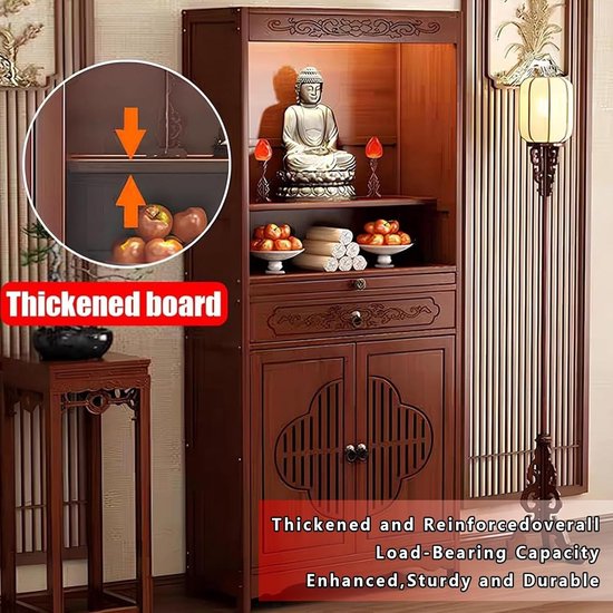 Meditatie Altaar Tafel - Boeddhistische Kast - Rituele Ruimte Creëren - Met Dubbele Deuren - 68 cm - Walnoot — afbeelding 4