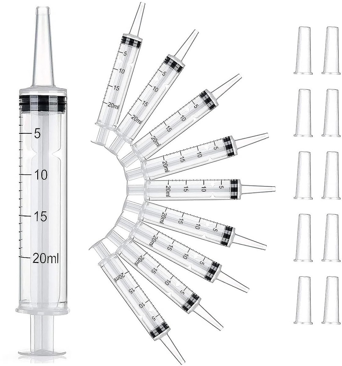 aladdien - Plastic spuiten - 10-pack 20 ml - Ideaal voor wetenschappelijk gebruik en huisdieren - Spuitgereedschap voor vloeistoffen - Met dop zonde...