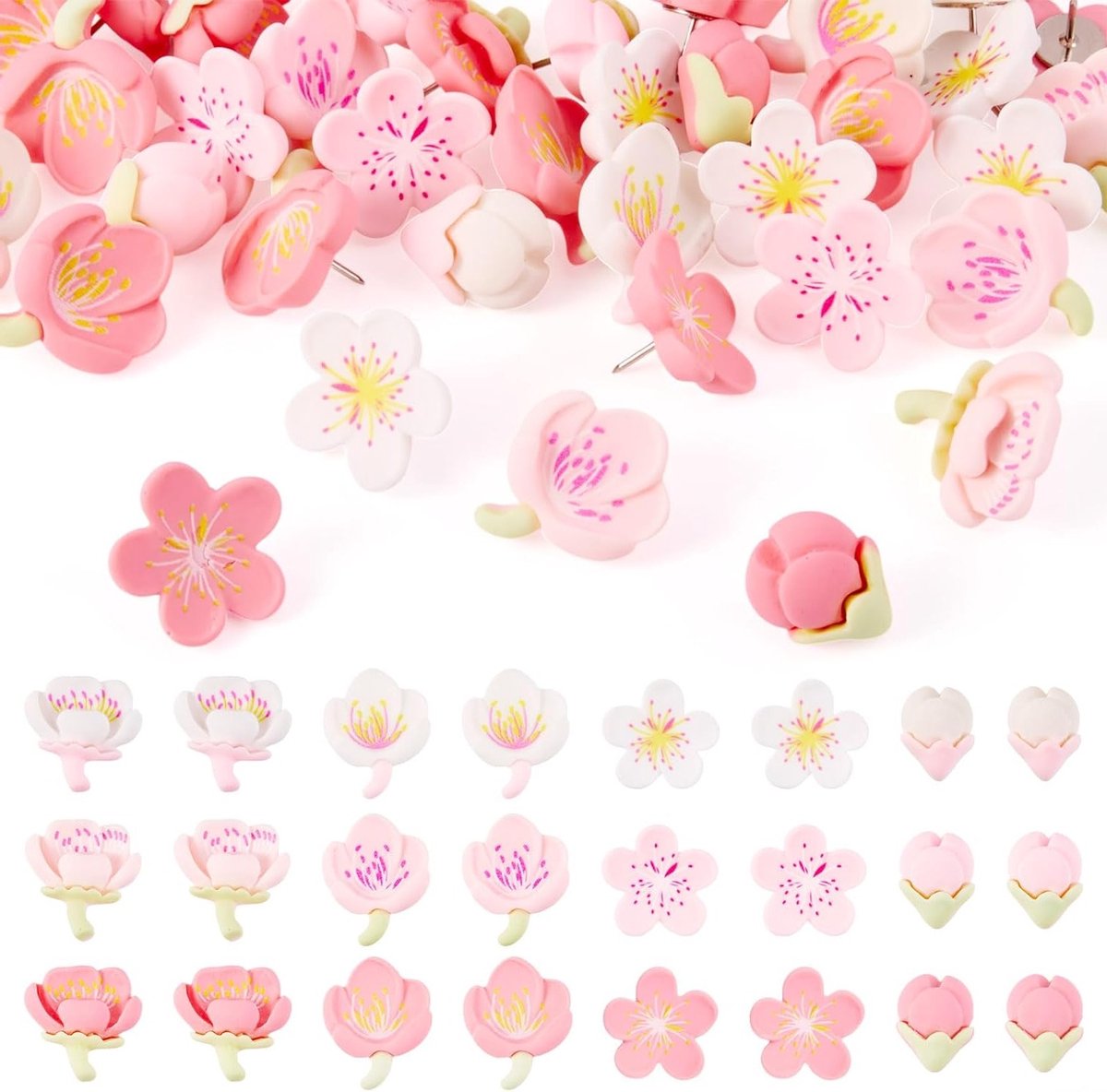 48 Stuks Roze Bloemen Prikbord Pins voor Posters en Foto's - Duim Tacks voor Thuis en Kantoor Decoratie