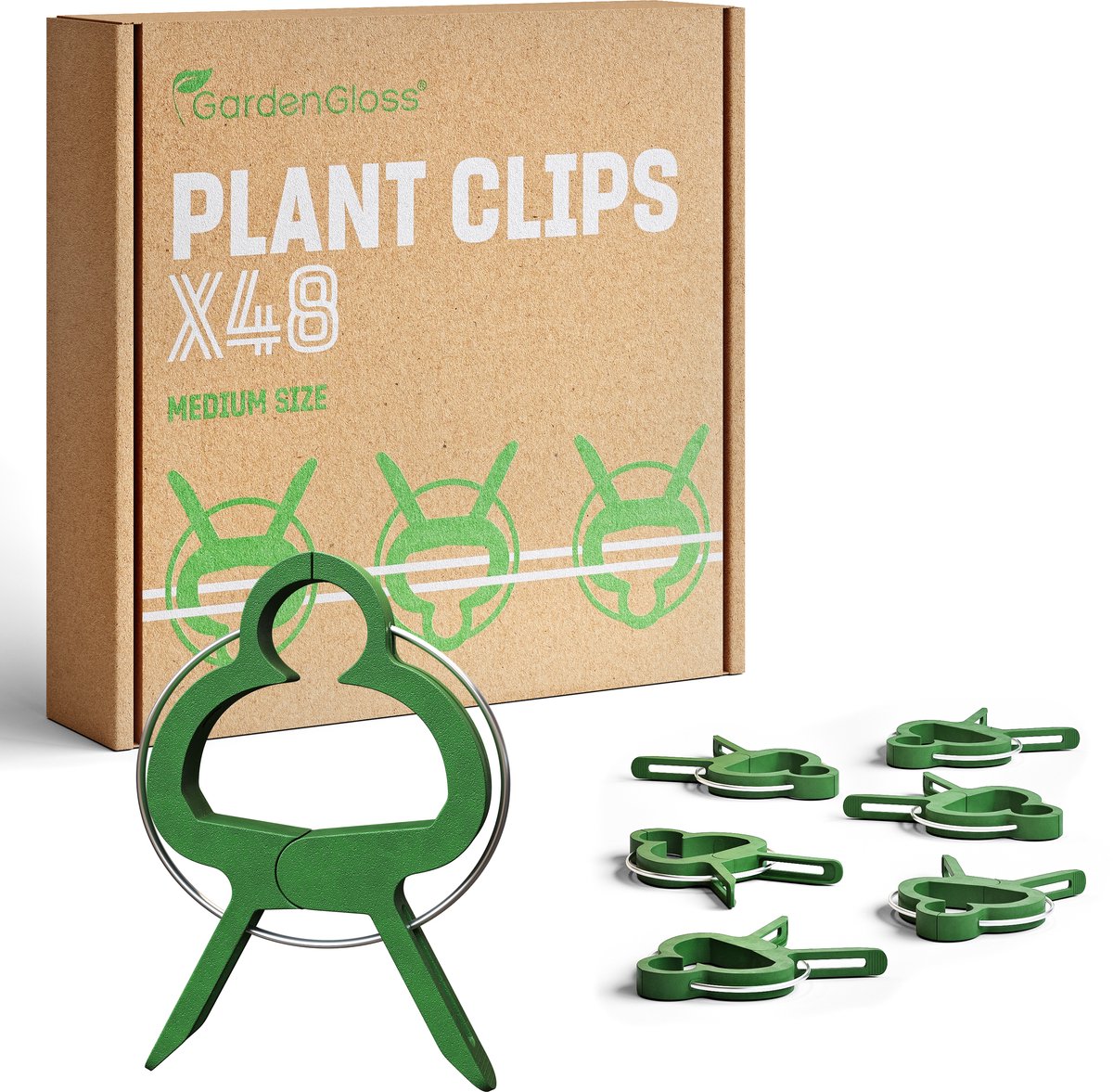 GardenGloss® 48 Kleine Plantenclips - Plantenklemmen voor Tomaten, Rozen, Komkommers en Andere Klimplanten - Extra Eenvoudige Plantenondersteuning - Stevige Klemmen voor het Bevestigen van Klimplanten
