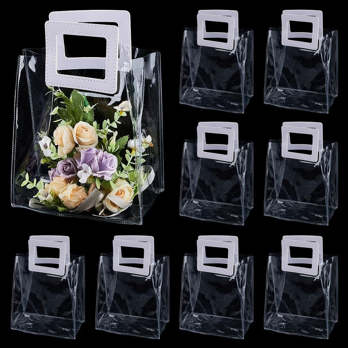 aladdien - Doorzichtige Plastic Geschenkzakken - Bruidsmeisje Geschenken - Waterdicht - Kubusvorm - Draagtas - Voor Bloemen - 15 Stuks