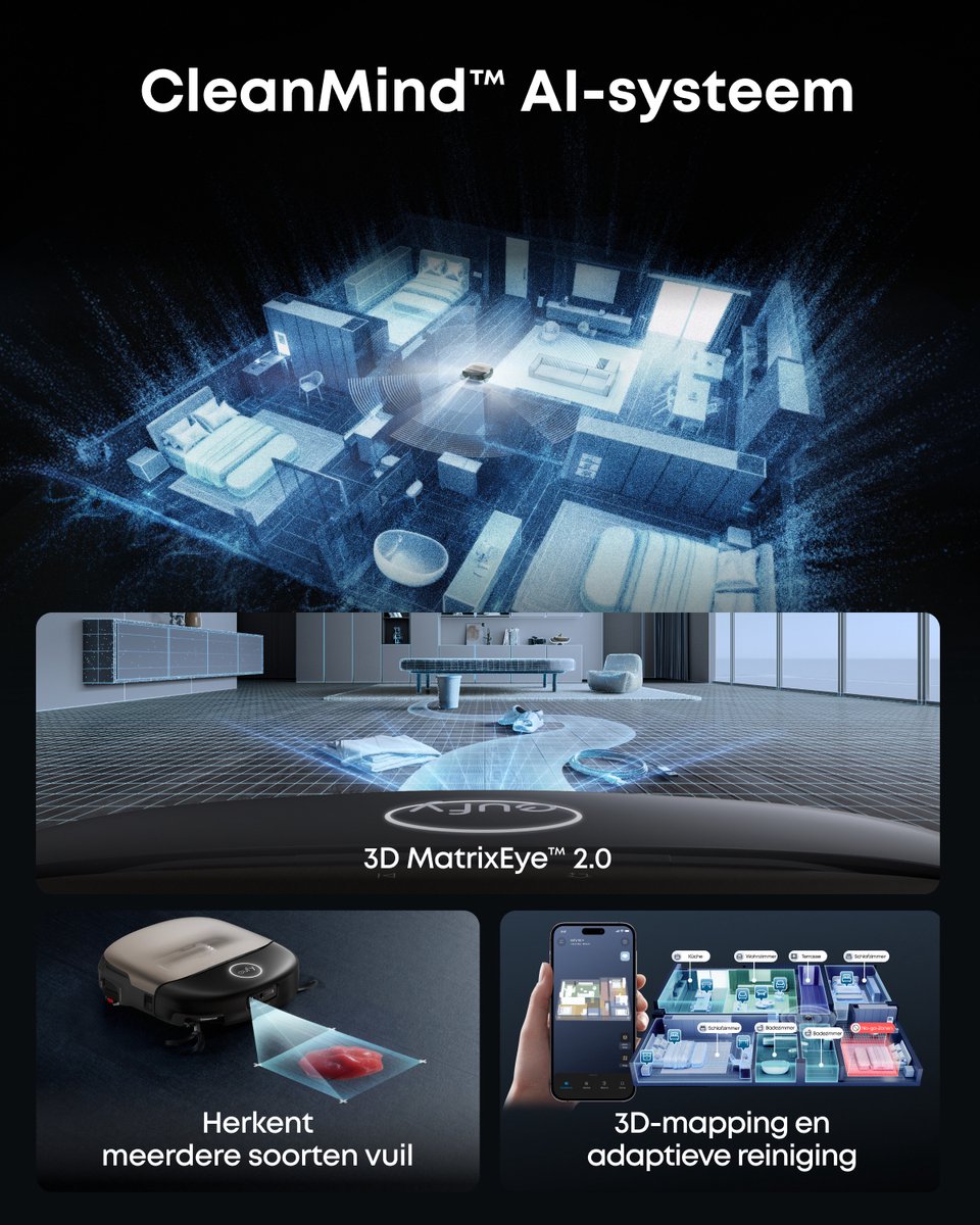 eufy S2 Nieuw 2026 Stofzuiger- en Dweilrobot HydroJet, 30kPa AeroTurbo™ 2.0-Zuigkracht, Vloerreinigingssysteem 2.0, EcoClean™ Elektrolyse, Randreiniging, Haarvrije DuoSpiral™ Borstels, 12-in-1 UniClean™ Station — afbeelding 6