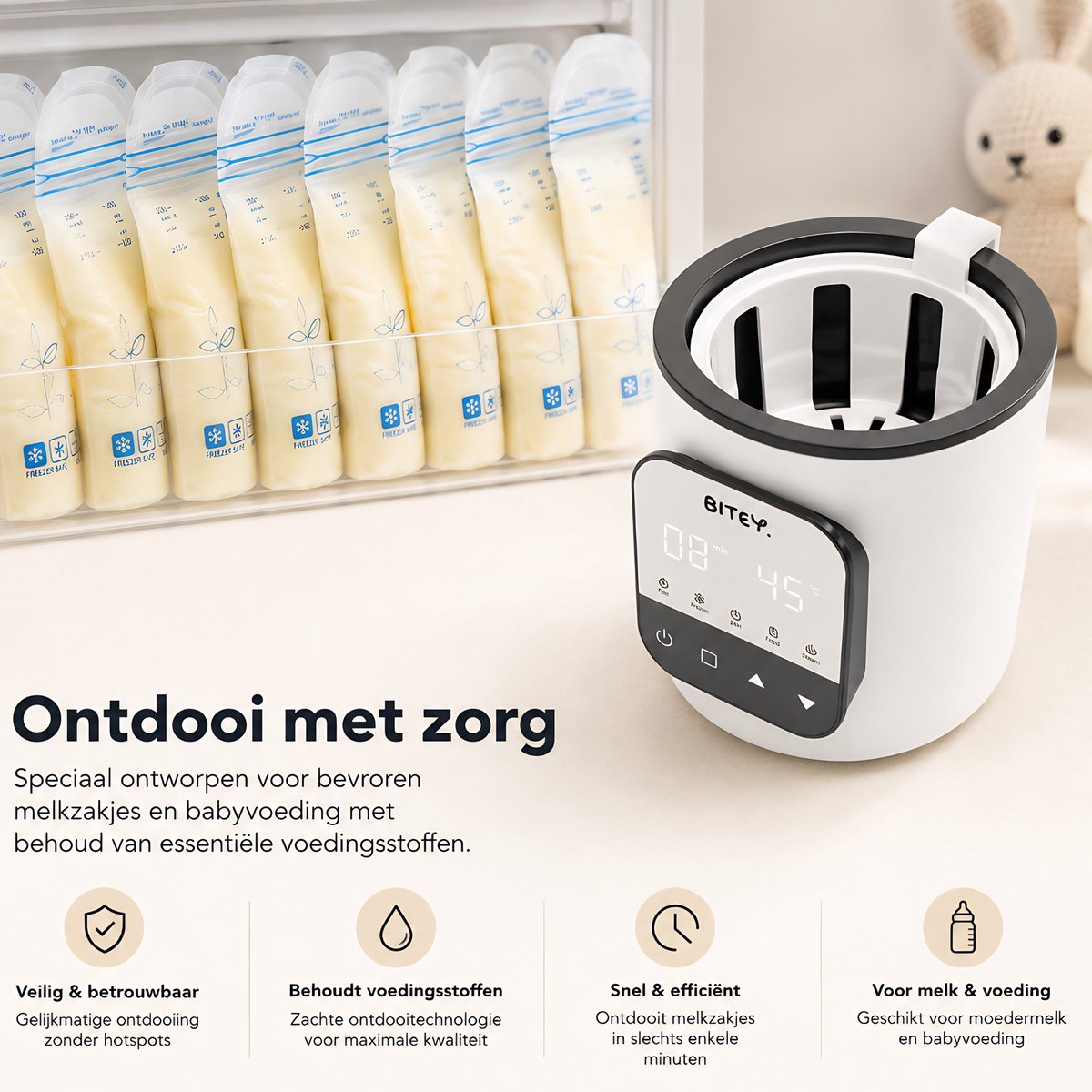 Bitey 9-in-1 Flessenwarmer – Babyfles Verwarmen, Steriliseren, Ontdooien & Warmhouden – Voor Moedermelk, Potjes en Bewaarzakjes thumbnail 4