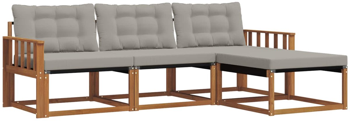 vidaXL Buiten - bank - set - 4 - st - 4-zits - Naturel - en - lichtgrijs Naturel en lichtgrijs