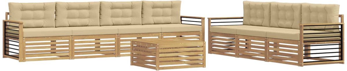 vidaXL Buiten - bank - set - 8 - st - 7-zits - Wit - en - Beige - Polyester Wit en Beige