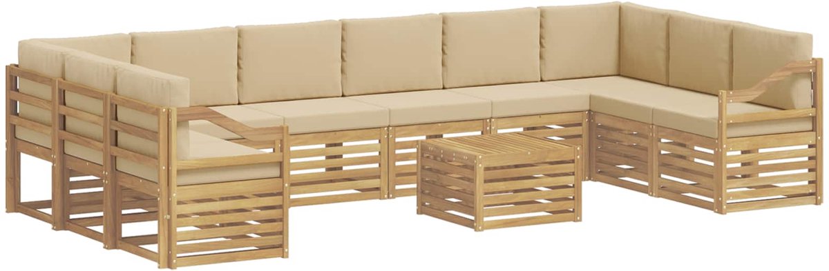 vidaXL Buiten - bank - set - 11 - st - 10-zits - Wit - en - Beige - Polyester Wit en Beige