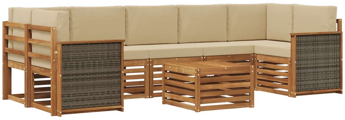 vidaXL Buiten - bank - set - 8 - st - 7-zits - Natuurlijk - en - Beige Natuurlijk en Beige