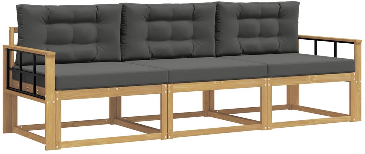 vidaXL Buiten - bank - set - 3 - st - Wit - en - antracietkleurig - Polyester Wit en antracietkleurig