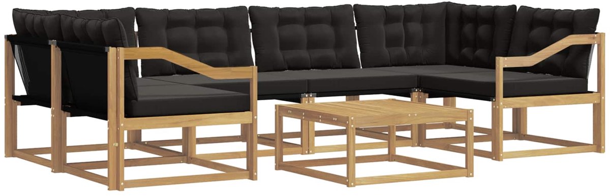 vidaXL Buiten - bank - set - 7 - st - 6-zits - Wit - en - zwart Wit en zwart