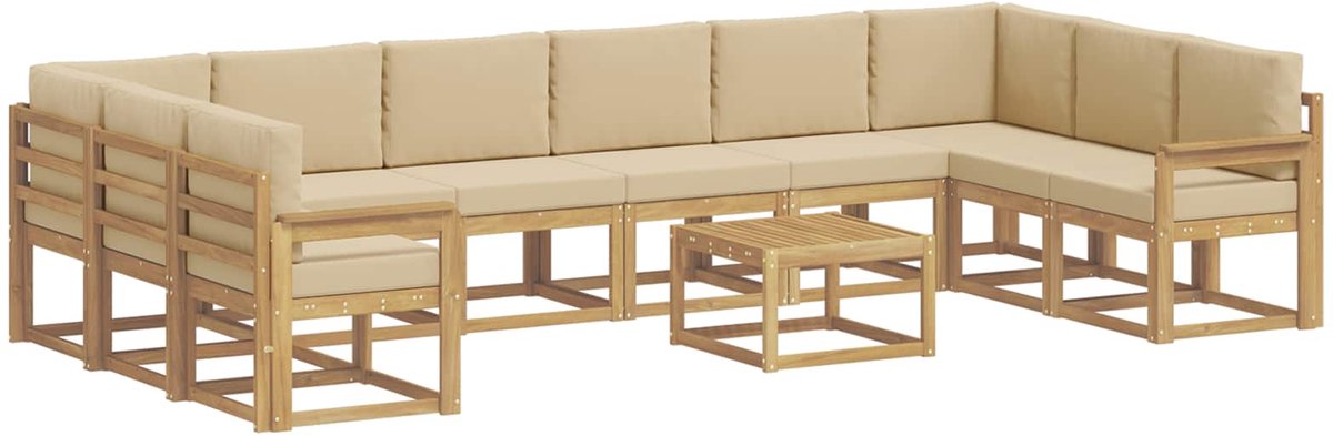 vidaXL Buiten - bank - set - 11 - st - 10-zits - Wit - en - Beige Wit en Beige