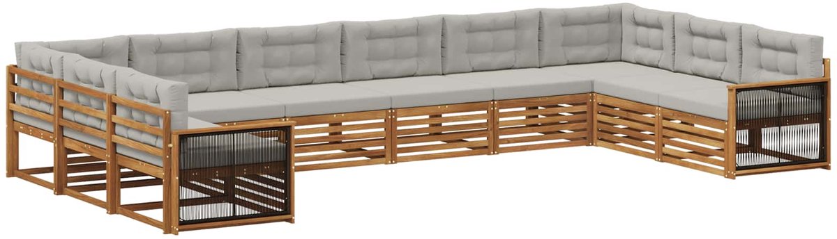 vidaXL Buiten - bank - set - 10 - st - 10-zits - Naturel - en - lichtgrijs Naturel en lichtgrijs