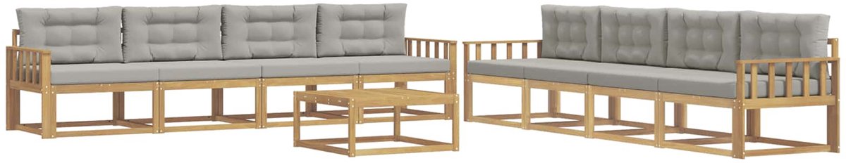 vidaXL Buiten - bank - set - 9 - st - 8-zits - Wit - en - Lichtgrijs - Polyester Wit en lichtgrijs