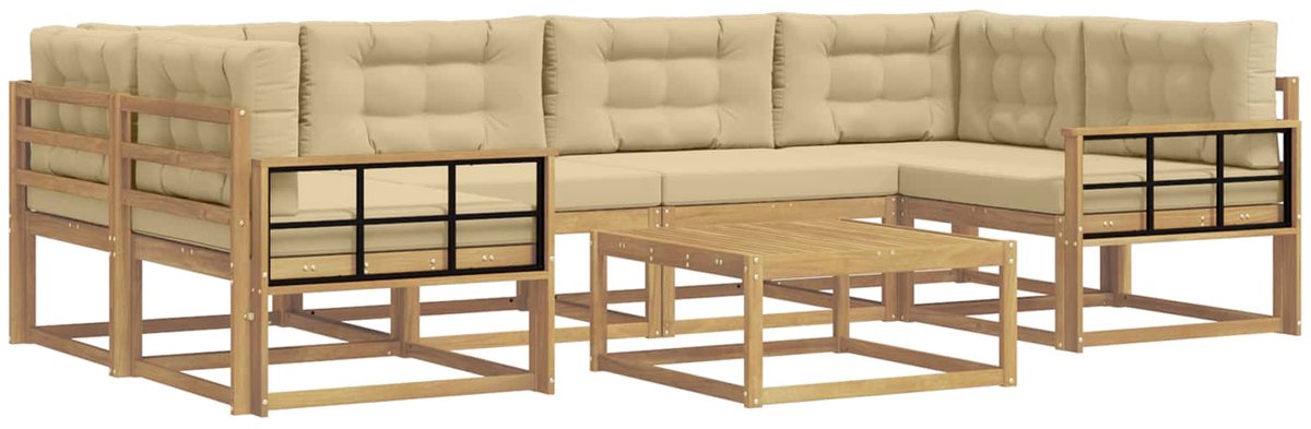 vidaXL Buiten - bank - set - 5 - st - 6-zits - Wit - en - Beige Wit en Beige