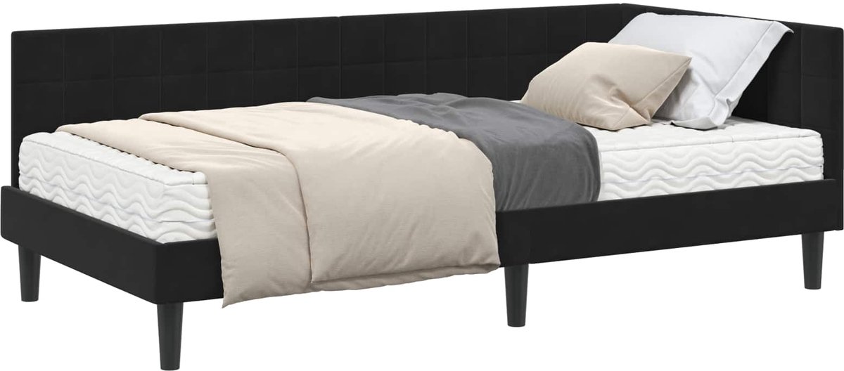vidaXL Hoekbedframe - met - Matras - 2 - st - Zwart - 90 - x - 190 - cm - Fluweel