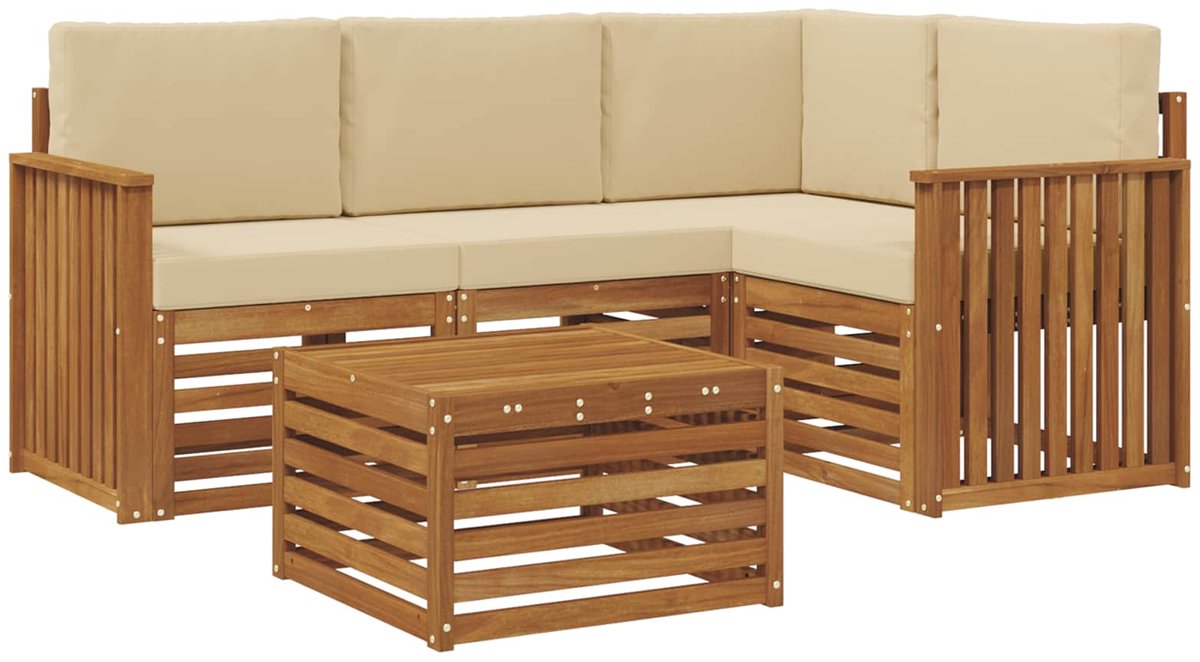 vidaXL Buiten - bank - set - 5 - st - Natuurlijk - en - Beige - Polyester Natuurlijk en Beige