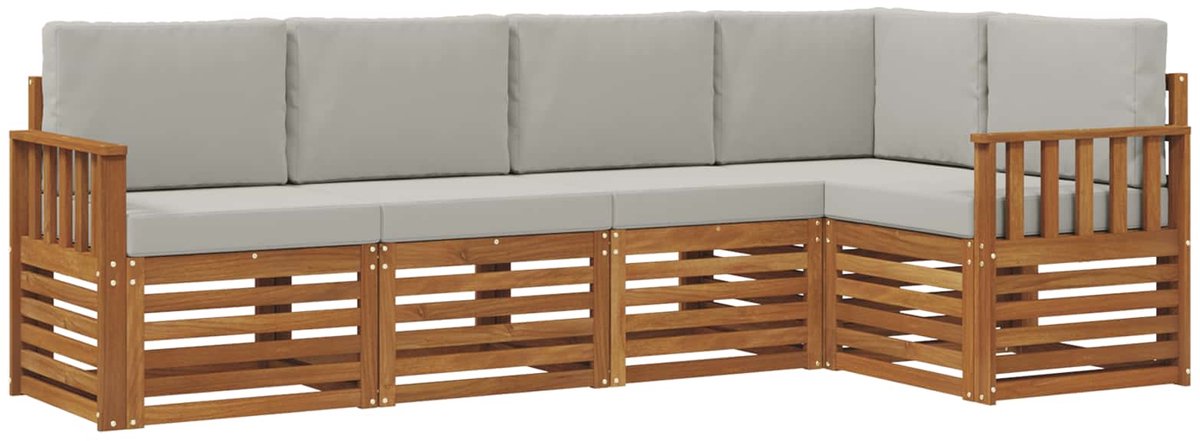 vidaXL Buiten - bank - set - 5 - st - Natuurlijk - en - Licht - Grijs - Polyester Naturel en lichtgrijs