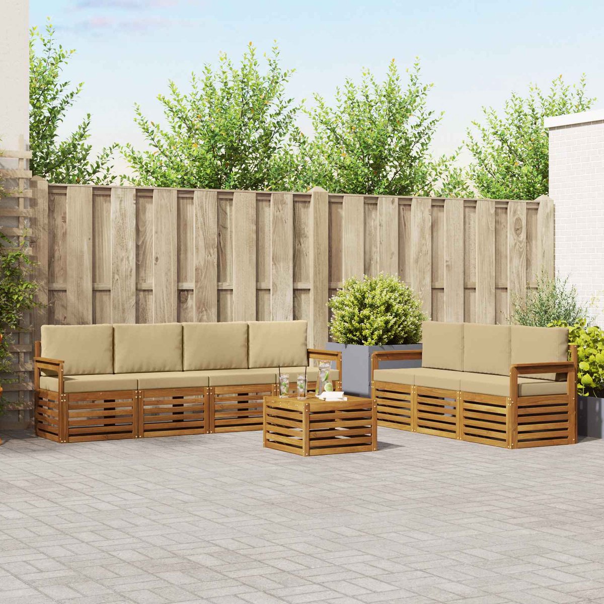 vidaXL Buiten - bank - set - 8 - st - 7-zits - Natuurlijk - en - Beige Natuurlijk en Beige