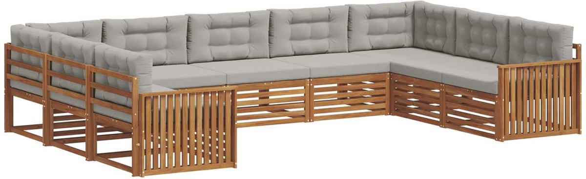 vidaXL Buiten - bank - set - 9 - st - 9-zits - Naturel - en - lichtgrijs Naturel en lichtgrijs
