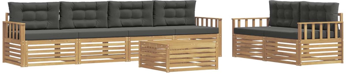 vidaXL Buiten - bank - set - 7 - st - 6-zits - Wit - en - antracietkleurig - Polyester Wit en antracietkleurig