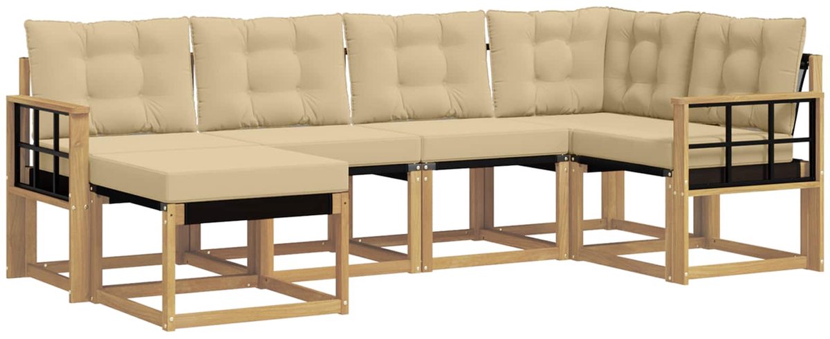 vidaXL Buiten - bank - set - 6 - st - 6-zits - Wit - en - Beige Wit en Beige
