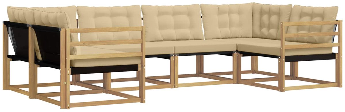 vidaXL Buiten - bank - set - 6 - st - 6-zits - Wit - en - Beige Wit en Beige