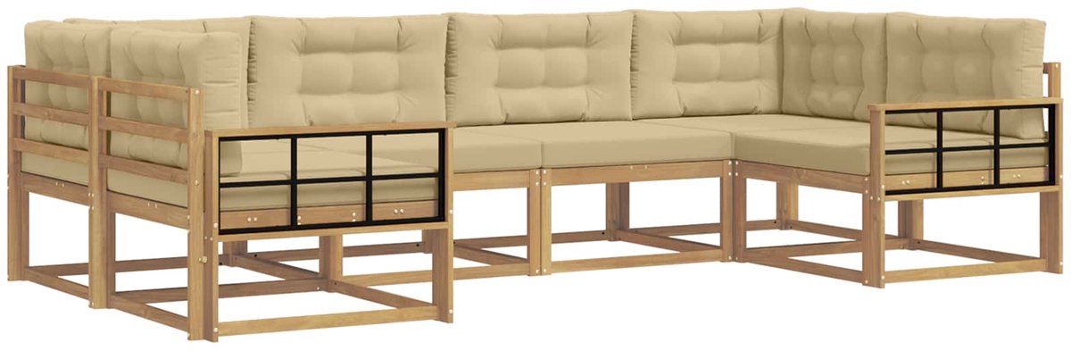 vidaXL Buiten - bank - set - 6 - st - 6-zits - Wit - en - Beige Wit en Beige