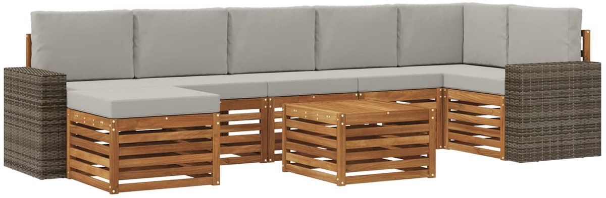 vidaXL Buiten - bank - set - 8 - st - 8-zits - Naturel - en - lichtgrijs Naturel en lichtgrijs