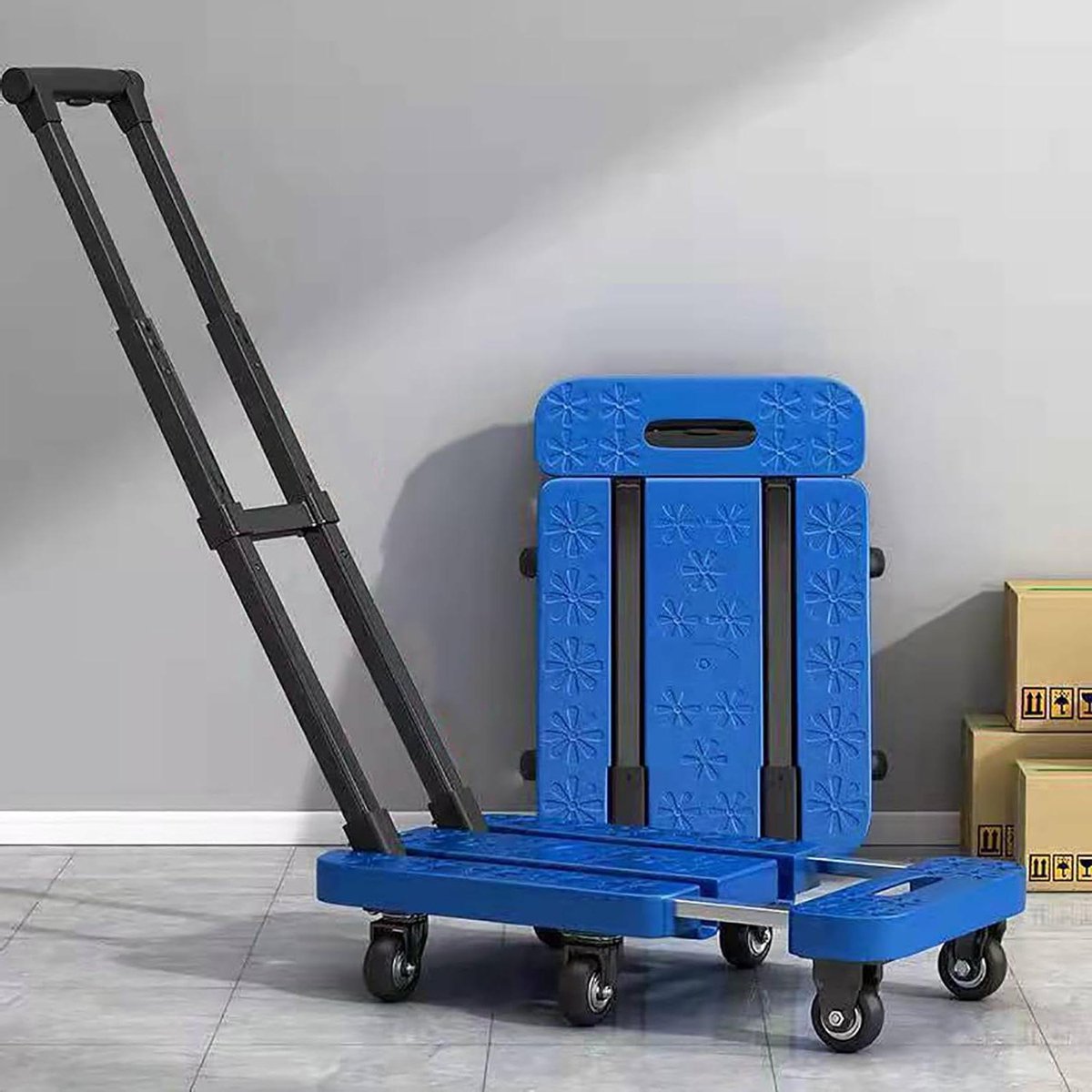 Opvouwbare Steekwagen - Dolly Bagagekar - Boodschappen Vervoeren - 6-Wielig Ontwerp - 100 kg Capaciteit - Grijs