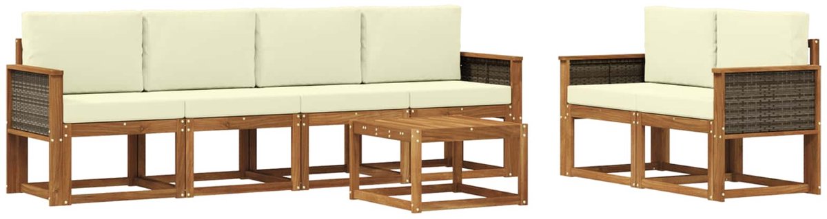 vidaXL Buiten - bank - set - 6 - st - 6-zits - Natuurlijk - en - Crème Natuurlijk en Crème