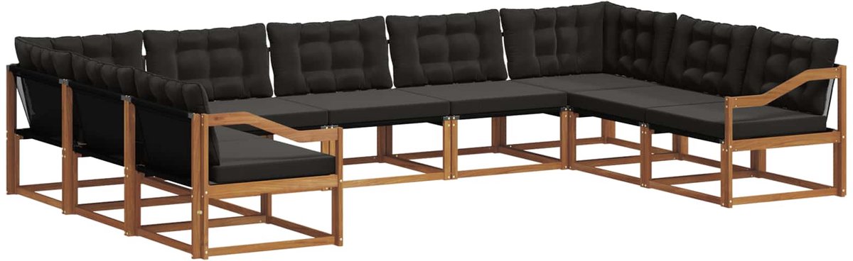 vidaXL Buiten - bank - set - 9 - st - Naturel - en - Zwart Naturel en Zwart