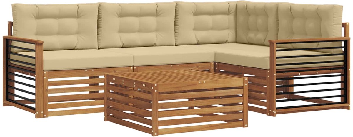 vidaXL Buiten - bank - set - 5 - st - Natuurlijk - en - Beige Natuurlijk en Beige