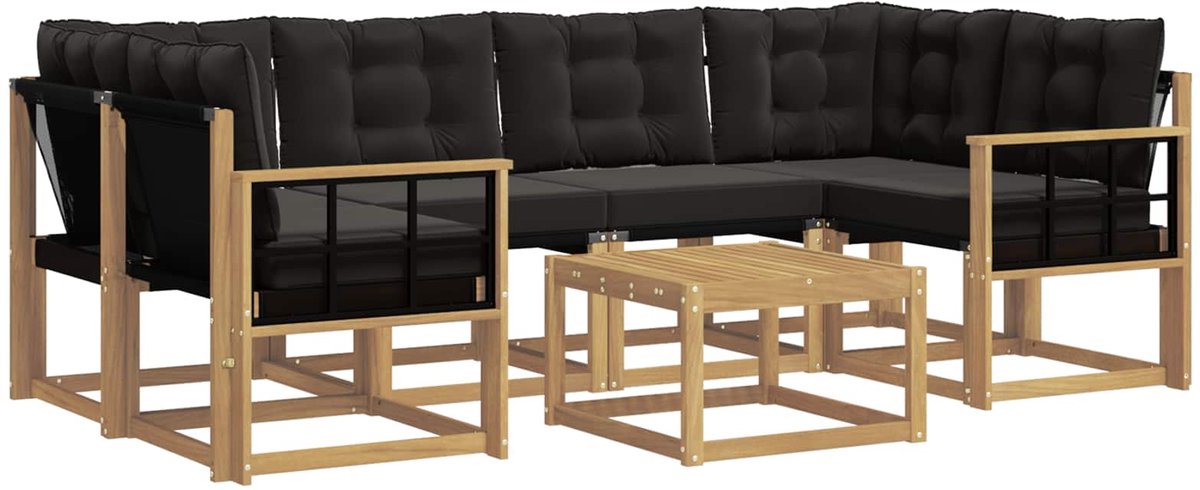 vidaXL Buiten - bank - set - 7 - st - 6-zits - Wit - en - zwart Wit en zwart