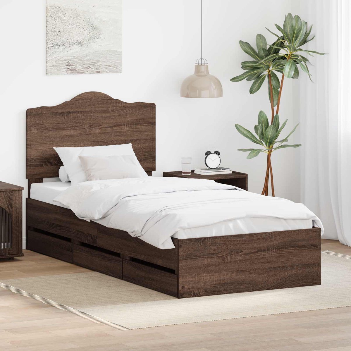 vidaXL Bedframe - met - lade - Bruine - eik - 90 - x - 200 - cm - Ingenieurshout Brown Oak