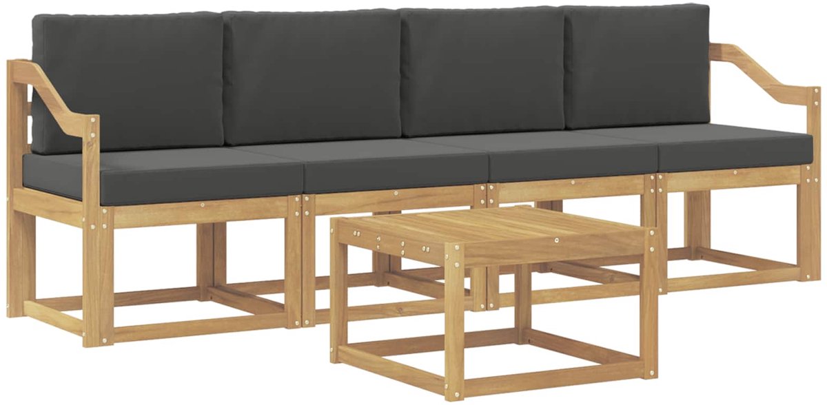 vidaXL Buiten - bank - set - 5 - st - 4-zits - Wit - en - antracietkleurig Wit en antracietkleurig