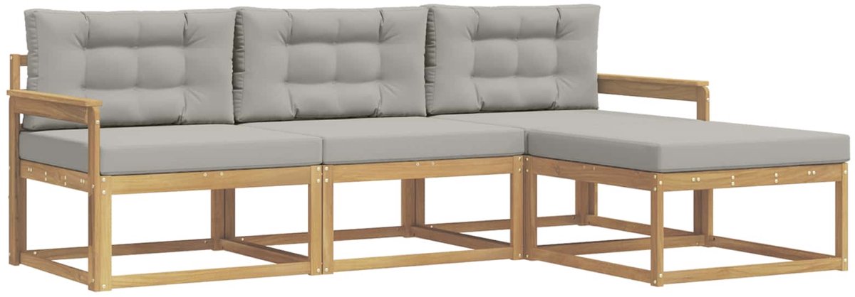 vidaXL Buiten - bank - set - 4 - st - Wit - en - Lichtgrijs - Polyester Wit en lichtgrijs