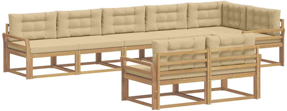 vidaXL Buiten - bank - set - 6 - st - 8-zits - Wit - en - Beige - Polyester Wit en Beige