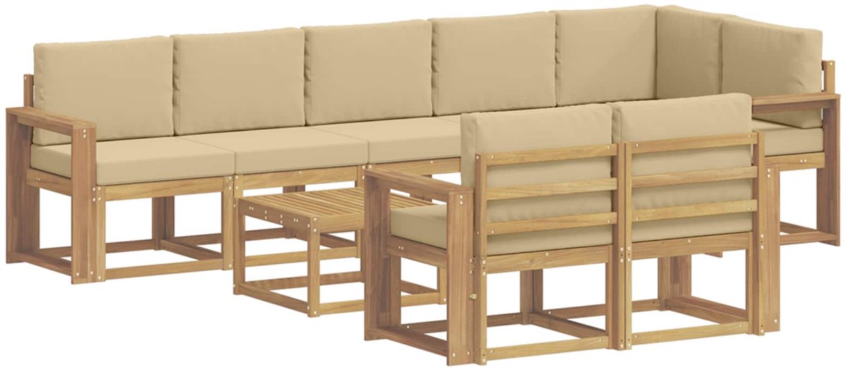 vidaXL Buiten - bank - set - 9 - st - 8-zits - Wit - en - Beige - Polyester Wit en Beige