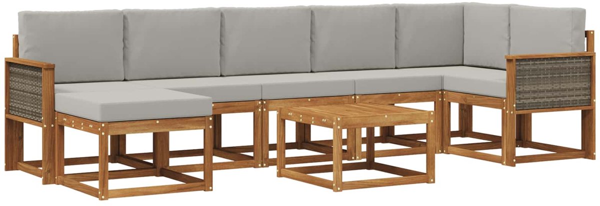 vidaXL Buiten - bank - set - 8 - st - 7-zits - Naturel - en - lichtgrijs - Polyester Naturel en lichtgrijs