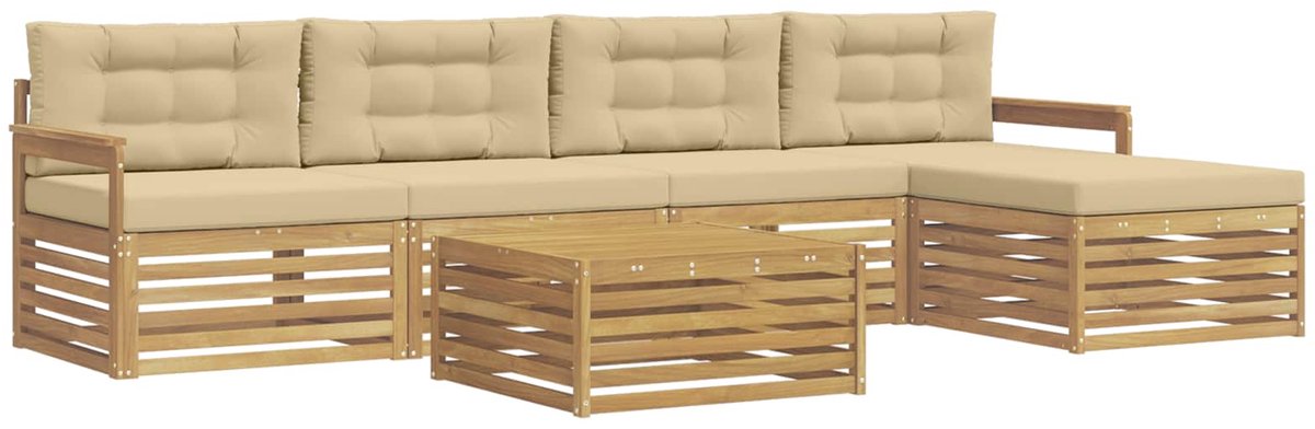 vidaXL Buiten - bank - set - 6 - st - 5-zits - Wit - en - Beige - Polyester Wit en Beige