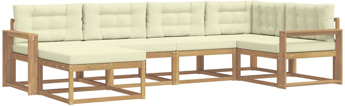vidaXL Buiten - bank - set - 6 - st - 6-zits - Wit - en - crèmekleurig - Polyester Wit en crèmekleurig