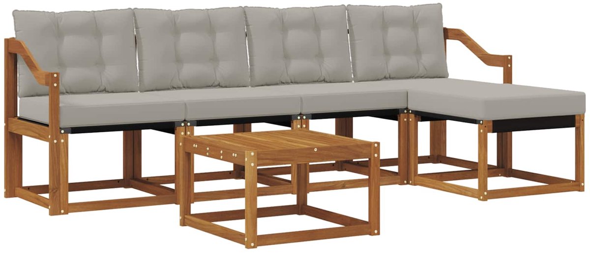 vidaXL Buiten - bank - set - 6 - st - 5-zits - Naturel - en - lichtgrijs Naturel en lichtgrijs