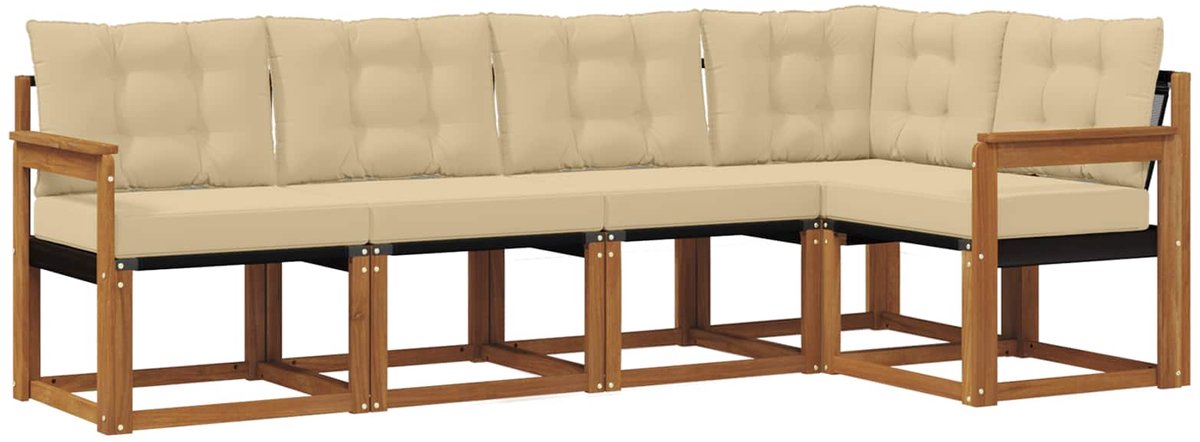 vidaXL Buiten - bank - set - 5 - st - 5-zits - Natuurlijk - en - Beige Natuurlijk en Beige