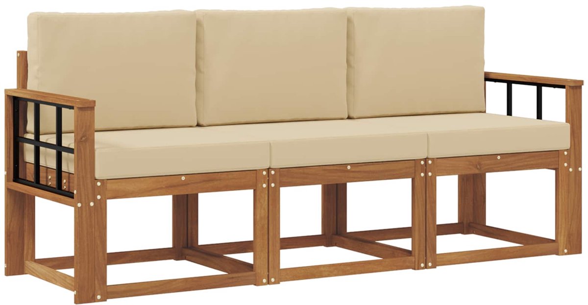 vidaXL Buiten - bank - set - 3 - st - 3-zits - Natuurlijk - en - Beige Natuurlijk en Beige